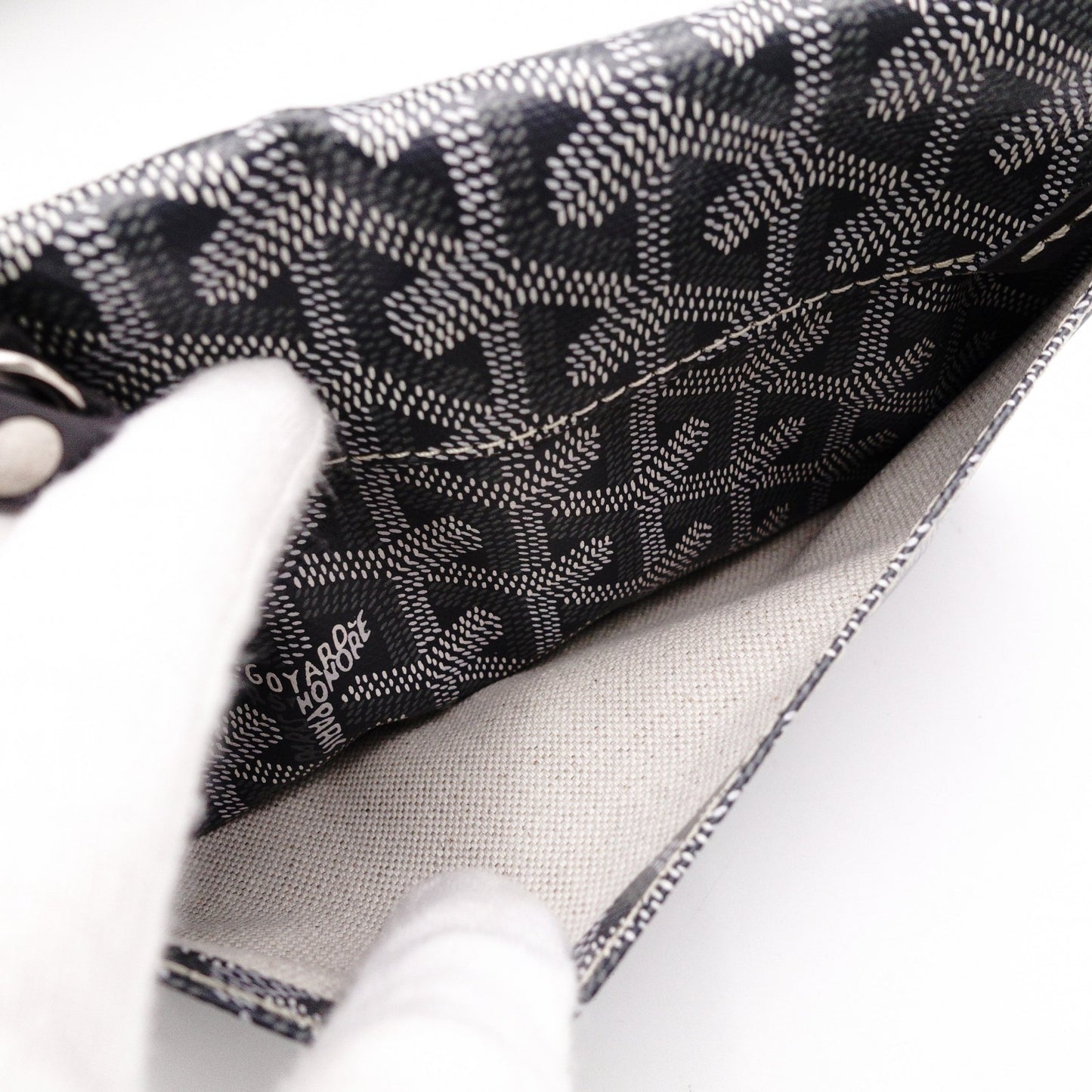 GOYARD Saint Louis PM Tote Bag, PVC and Leather, Gray, with Pouch