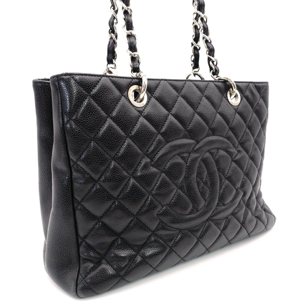CHANEL GST Grand Shopping Tote Bag Matelassé Black Caviar Leather Black Silver Hardware R8020052