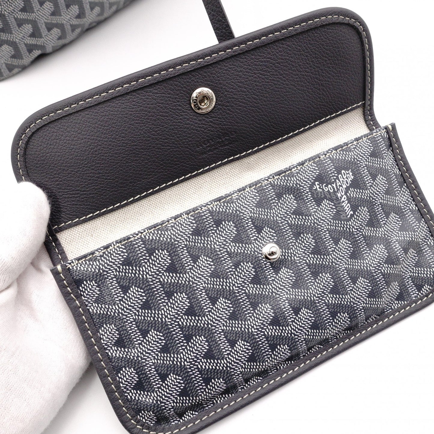GOYARD Saint Louis PM Tote Bag, PVC and Leather, Gray, with Pouch