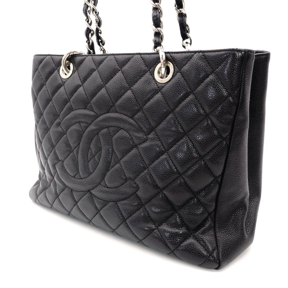 CHANEL GST Grand Shopping Tote Bag Matelassé Black Caviar Leather Black Silver Hardware R8020052