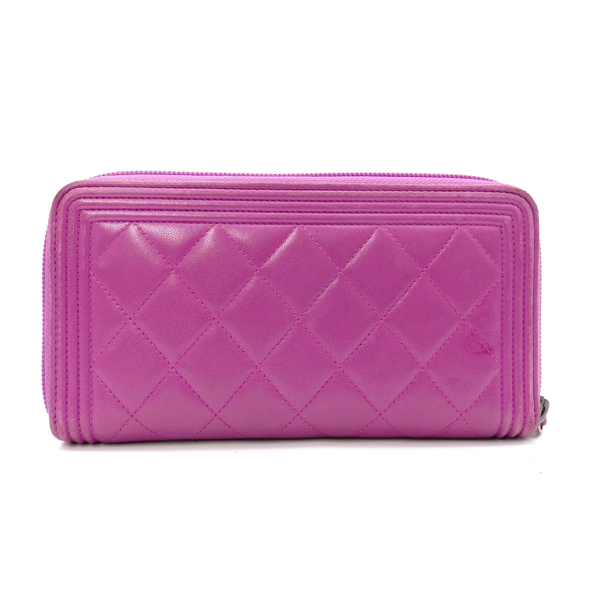 CHANEL Boy Chanel Lambskin Long Wallet, Leather, Purple, Gunmetal