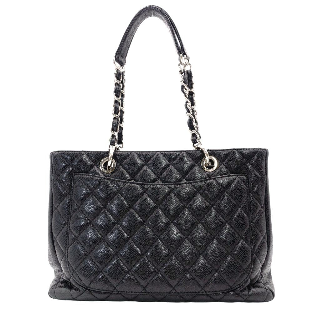 CHANEL GST Grand Shopping Tote Bag Matelassé Black Caviar Leather Black Silver Hardware R8020052