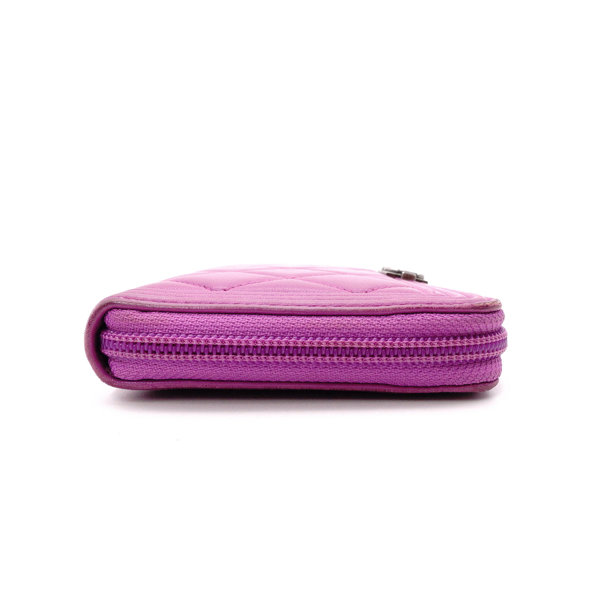 CHANEL Boy Chanel Lambskin Long Wallet, Leather, Purple, Gunmetal