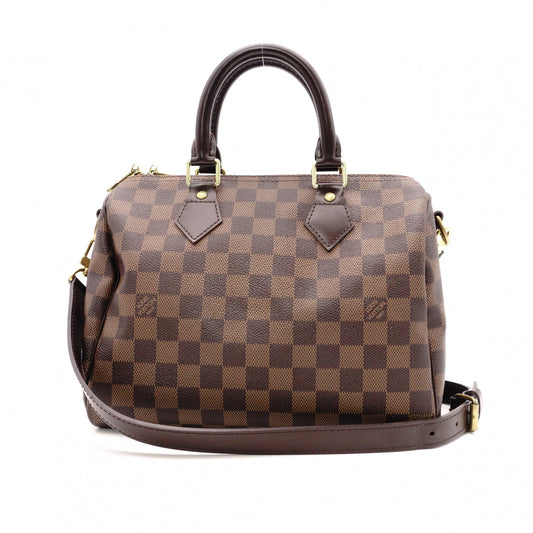 LOUIS VUITTON Speedy 25 Bandoulière Damier Ébène Handbag, 2-Way, PVC/Leather, Brown, Women's