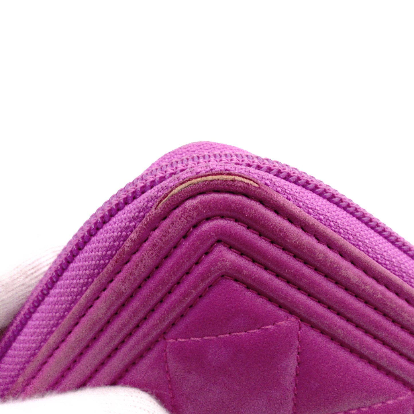 CHANEL Boy Chanel Lambskin Long Wallet, Leather, Purple, Gunmetal