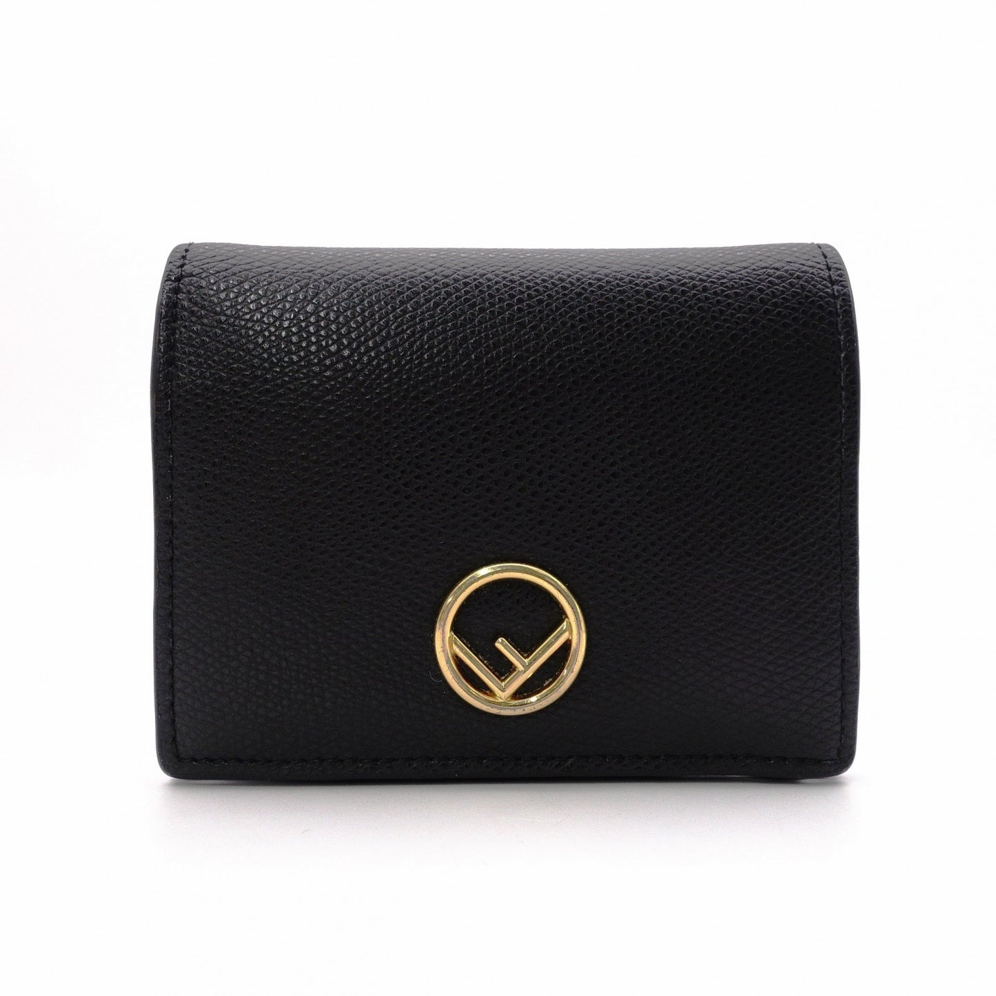 FENDI F is FENDI Tri-fold Wallet, Leather, Black, Gold Hardware, Comes with Box