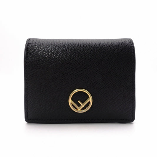 FENDI F is FENDI Tri-fold Wallet, Leather, Black, Gold Hardware, Comes with Box