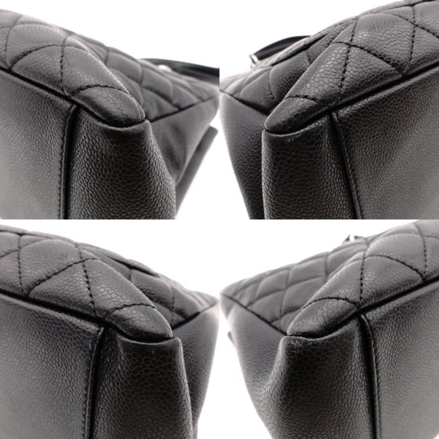 CHANEL GST Grand Shopping Tote Bag Matelassé Black Caviar Leather Black Silver Hardware R8020052