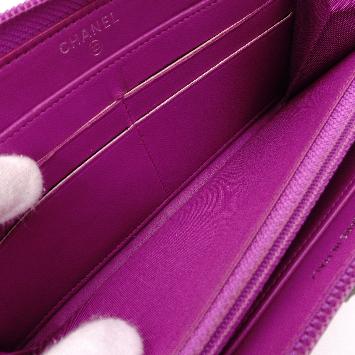 CHANEL Boy Chanel Lambskin Long Wallet, Leather, Purple, Gunmetal