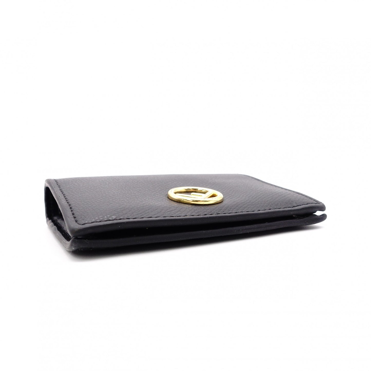 FENDI F is FENDI Tri-fold Wallet, Leather, Black, Gold Hardware, Comes with Box