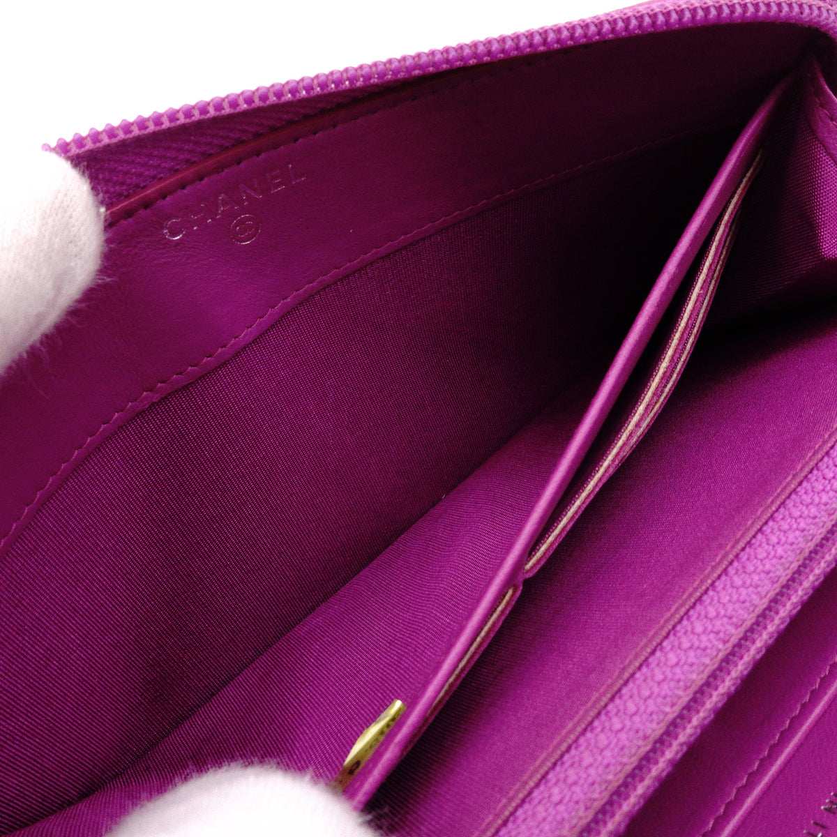 CHANEL Boy Chanel Lambskin Long Wallet, Leather, Purple, Gunmetal