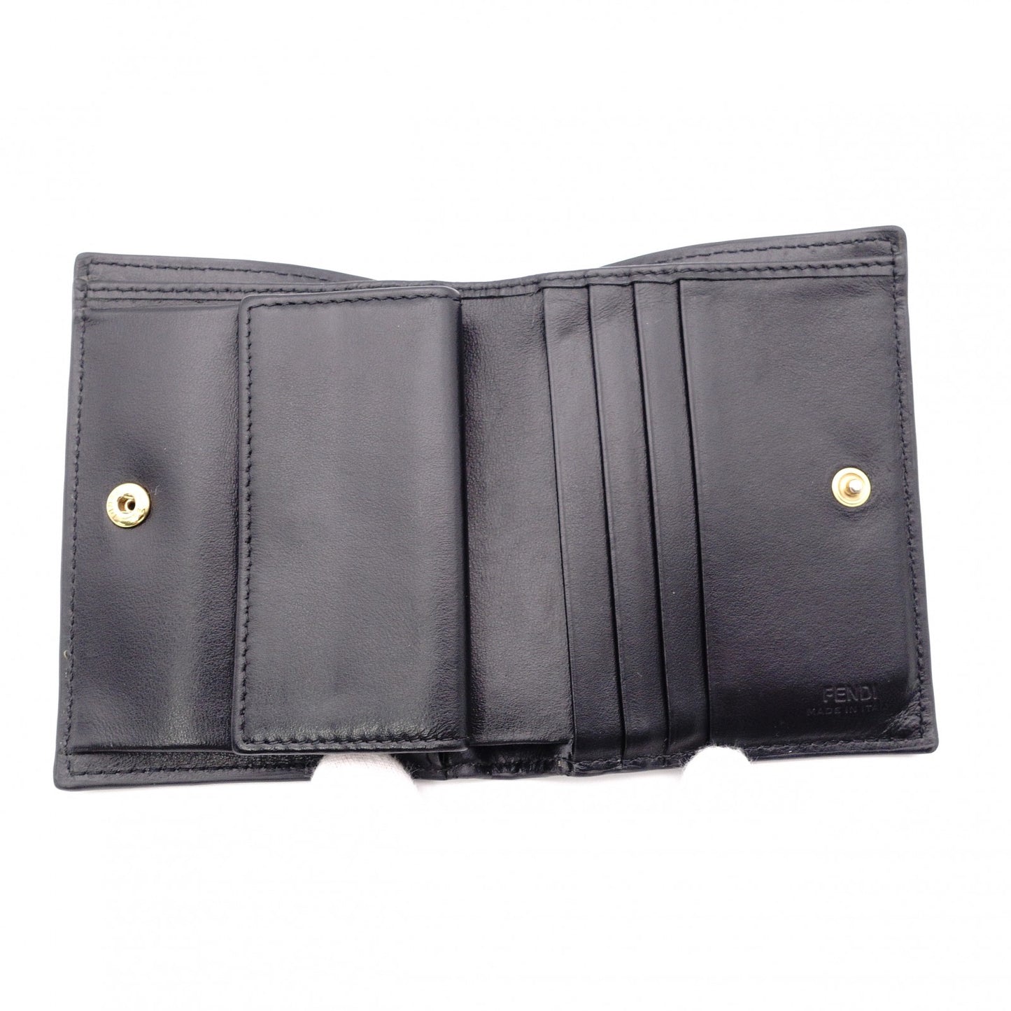 FENDI F is FENDI Tri-fold Wallet, Leather, Black, Gold Hardware, Comes with Box