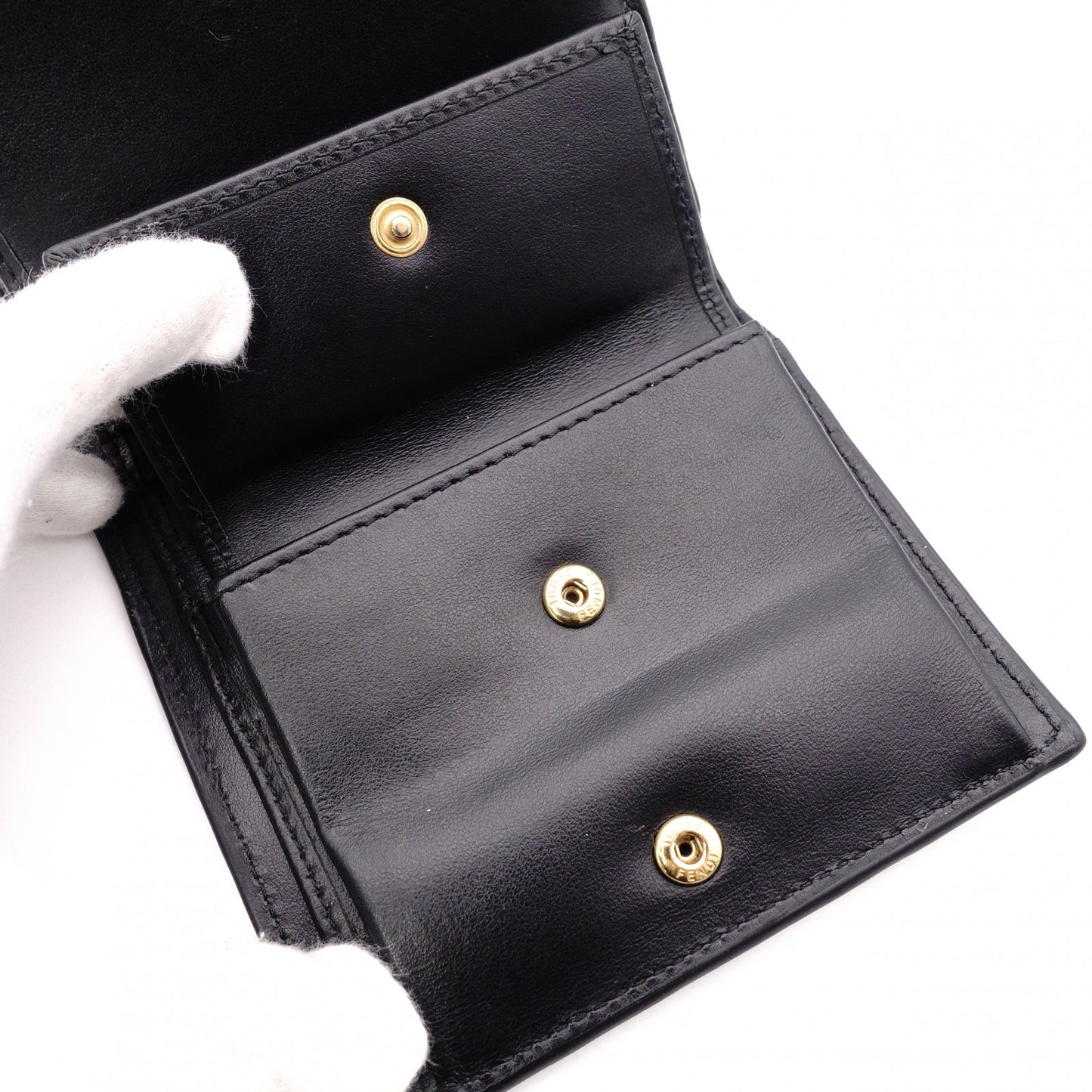 FENDI F is FENDI Tri-fold Wallet, Leather, Black, Gold Hardware, Comes with Box