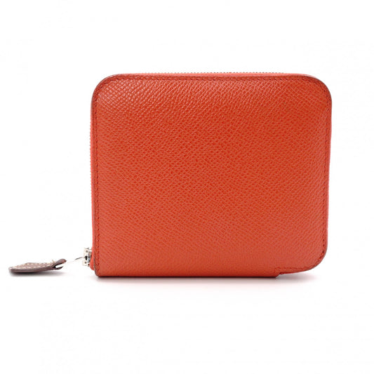 HERMES Silk-In Compact Coin Case, Leather, Orange
