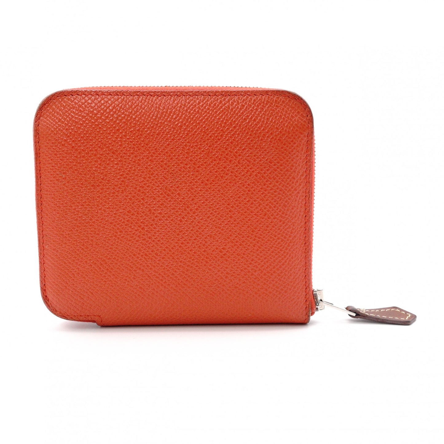 HERMES Silk-In Compact Coin Case, Leather, Orange