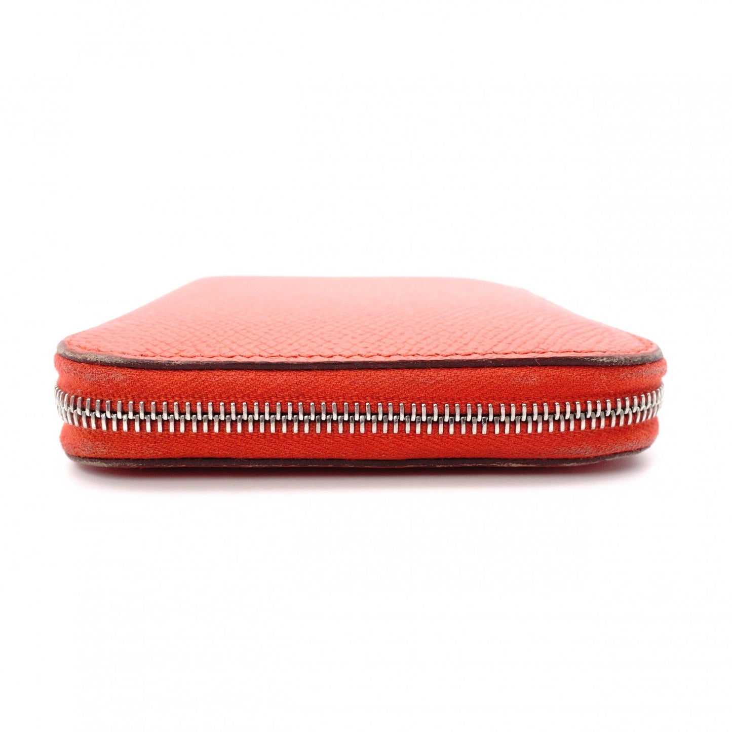 HERMES Silk-In Compact Coin Case, Leather, Orange