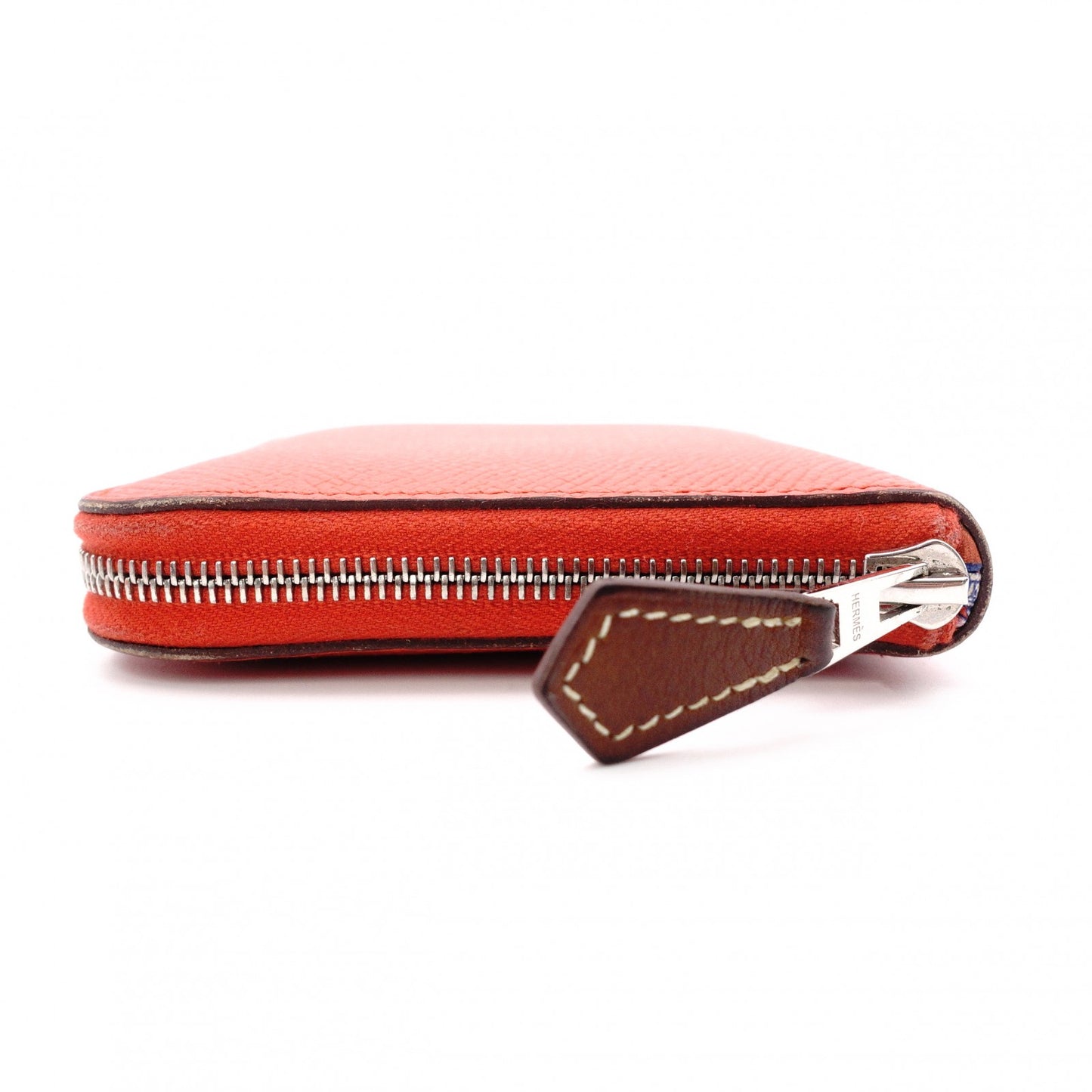 HERMES Silk-In Compact Coin Case, Leather, Orange