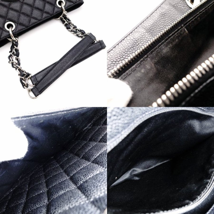 CHANEL GST Grand Shopping Tote Bag Matelassé Black Caviar Leather Black Silver Hardware R8020052