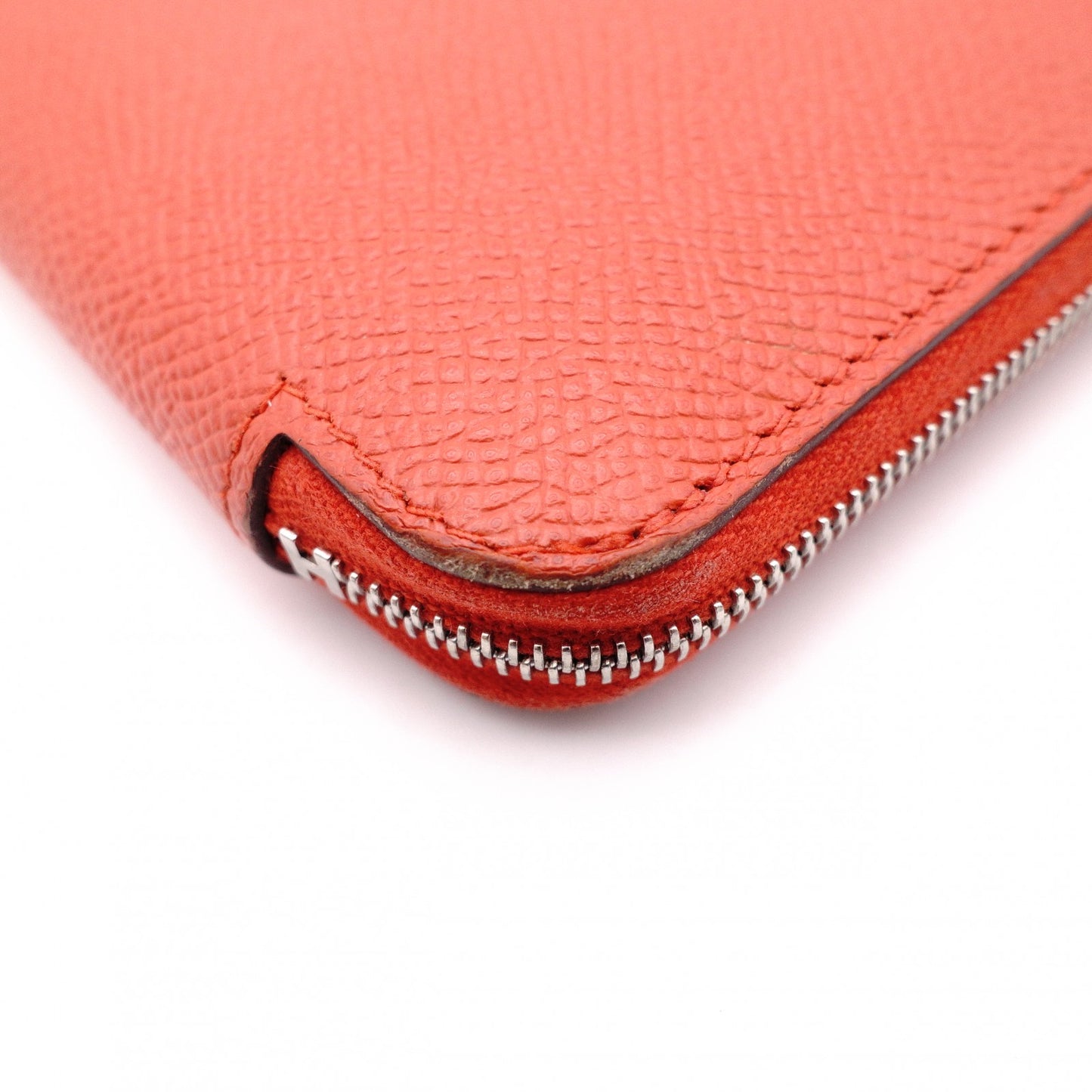 HERMES Silk-In Compact Coin Case, Leather, Orange
