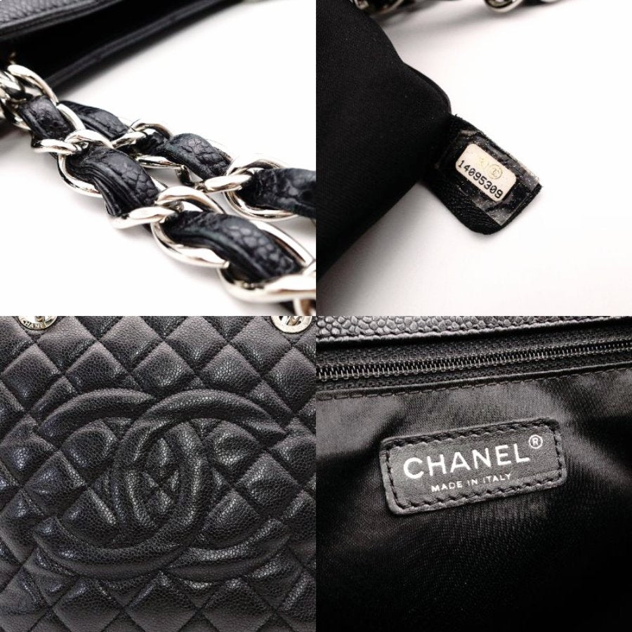 CHANEL GST Grand Shopping Tote Bag Matelassé Black Caviar Leather Black Silver Hardware R8020052