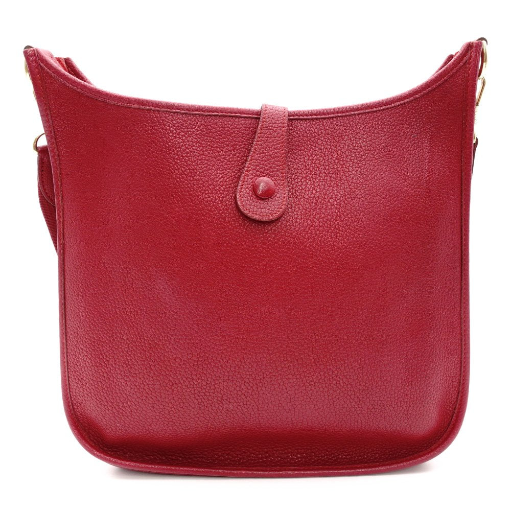 HERMES Evelyn GM Red Ruby Taurillon Clemence Shoulder Bag Leather H Logo □F Stamped Gold Hardware R8020321