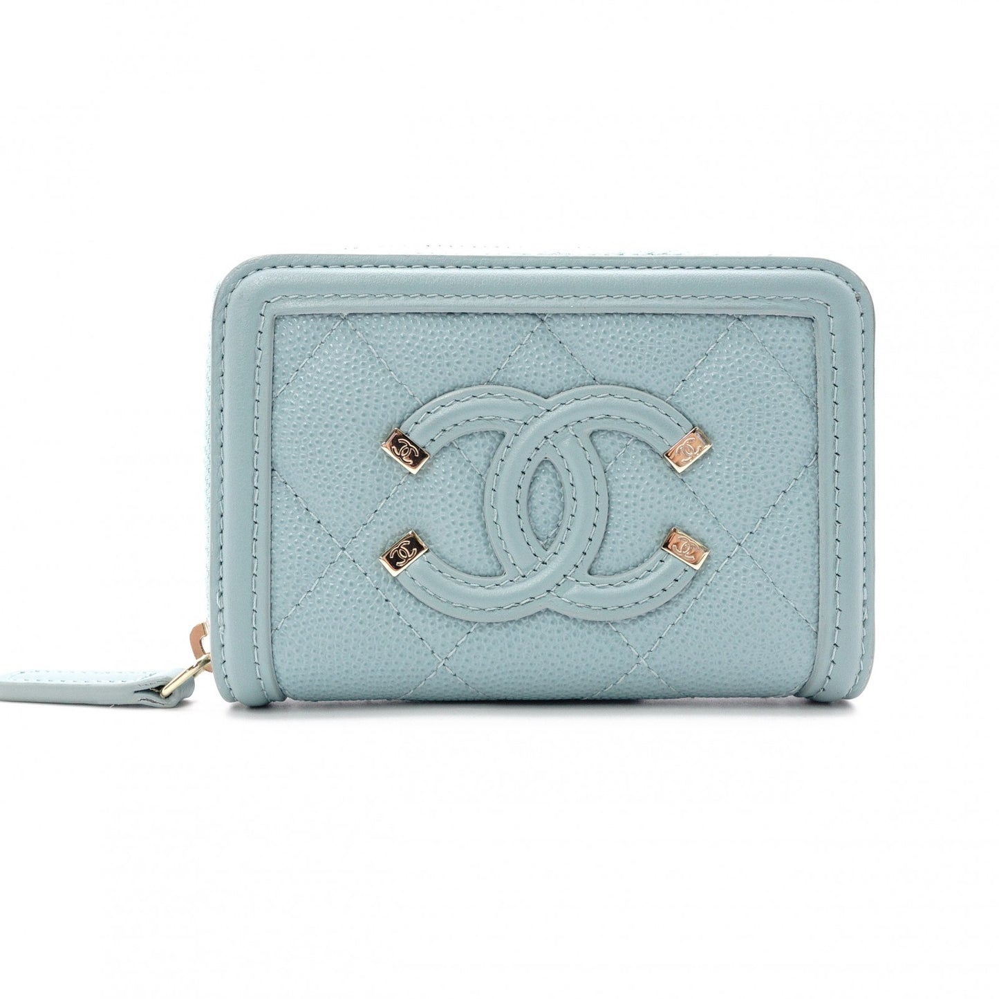 CHANEL CC Filigree Coin Purse, Light Blue Caviar Leather