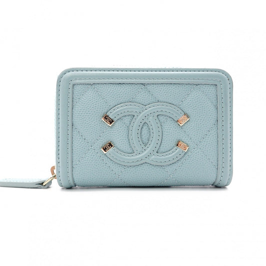 CHANEL CC Filigree Coin Purse, Light Blue Caviar Leather