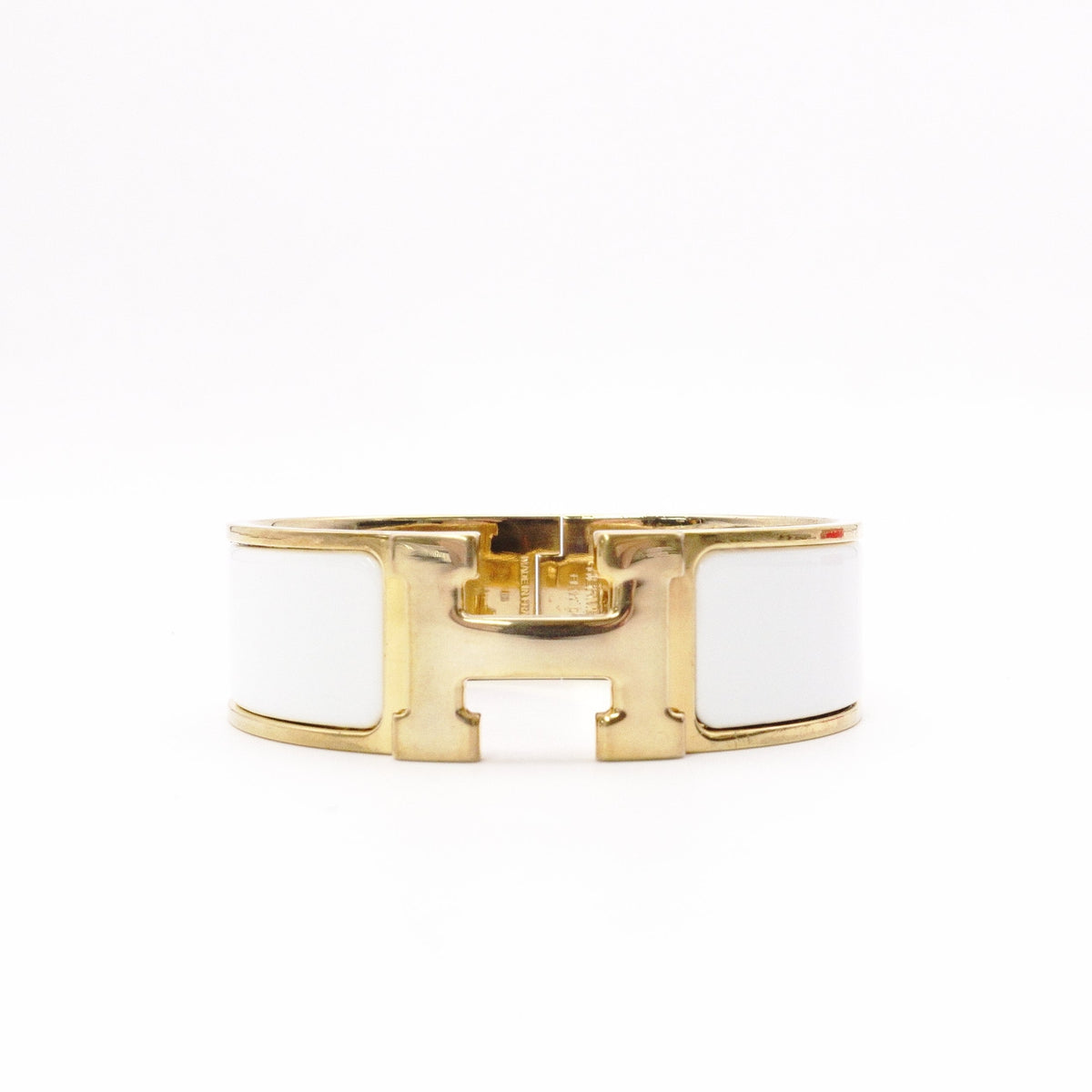 HERMES Click Crack GM Bangle, Metal, White, Women's, Gold, H Logo, Click H