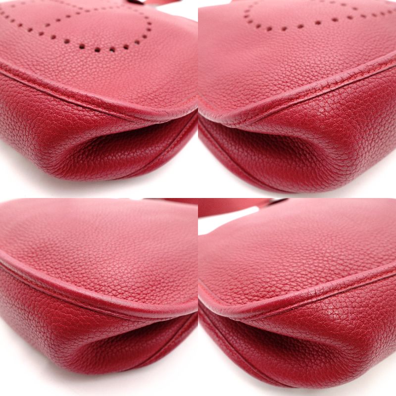 HERMES Evelyn GM Red Ruby Taurillon Clemence Shoulder Bag Leather H Logo □F Stamped Gold Hardware R8020321