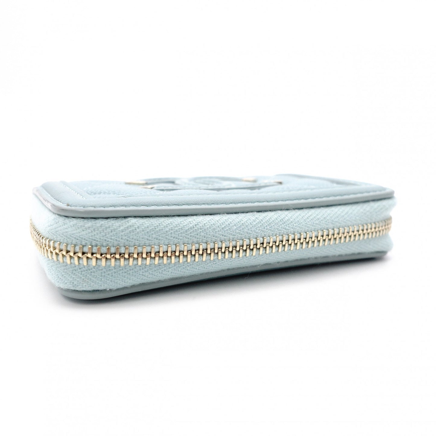 CHANEL CC Filigree Coin Purse, Light Blue Caviar Leather