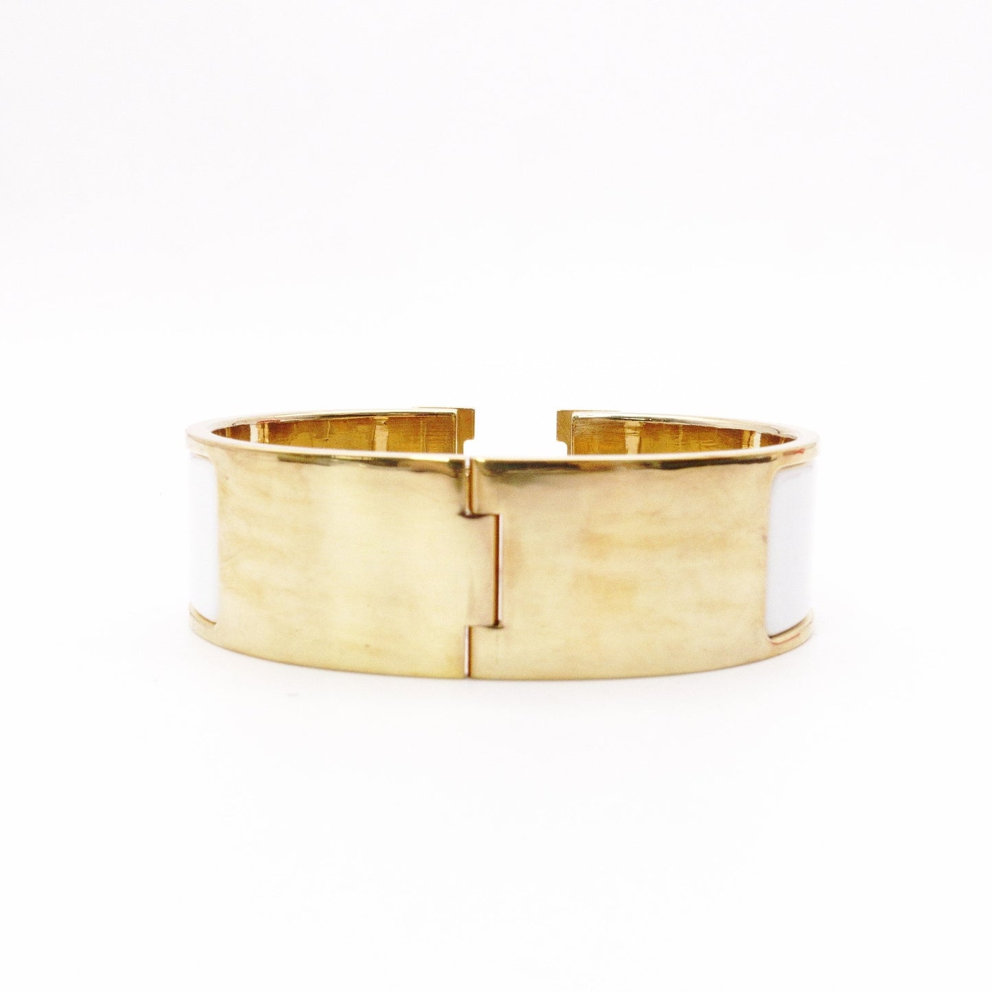 HERMES Click Crack GM Bangle, Metal, White, Women's, Gold, H Logo, Click H