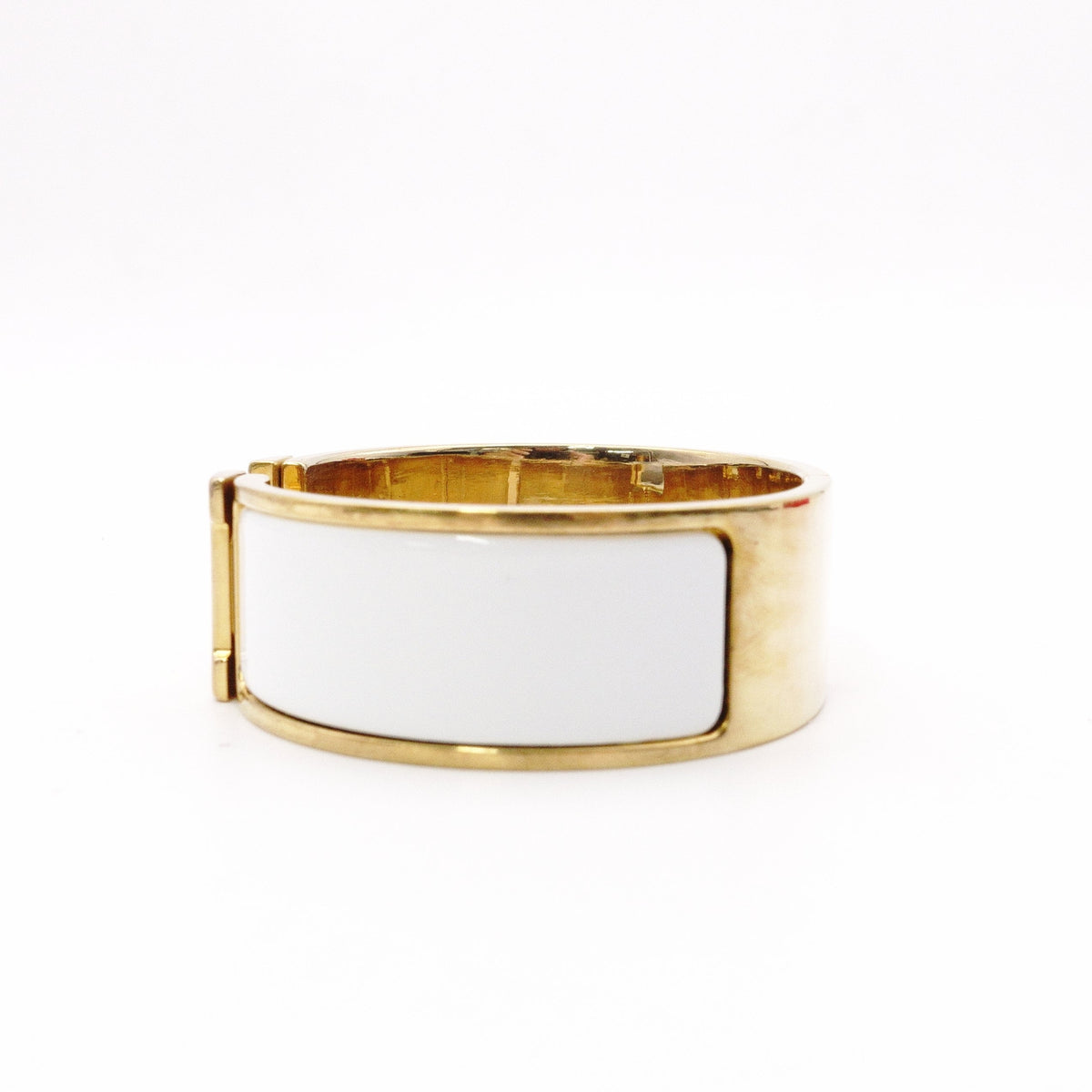 HERMES Click Crack GM Bangle, Metal, White, Women's, Gold, H Logo, Click H