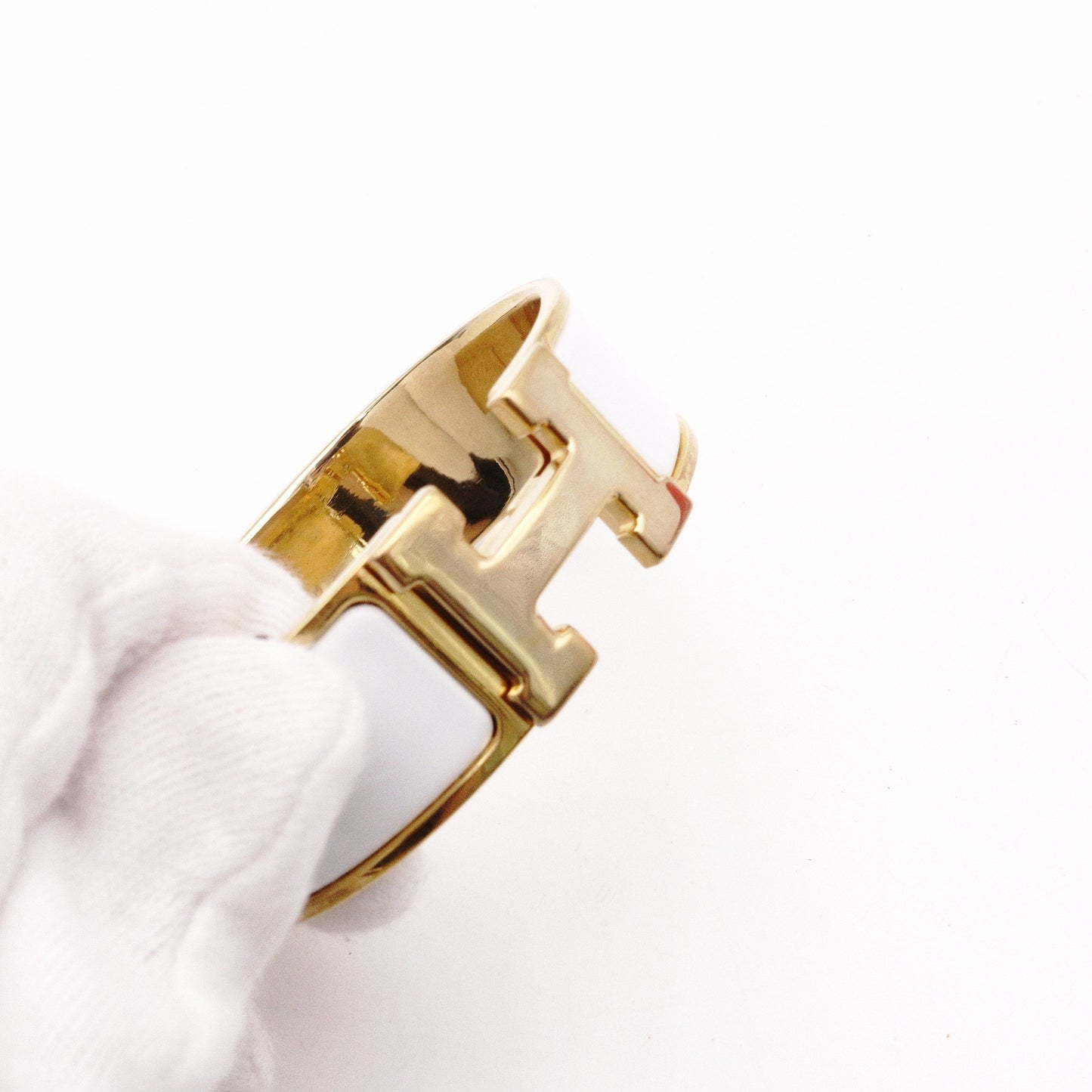 HERMES Click Crack GM Bangle, Metal, White, Women's, Gold, H Logo, Click H
