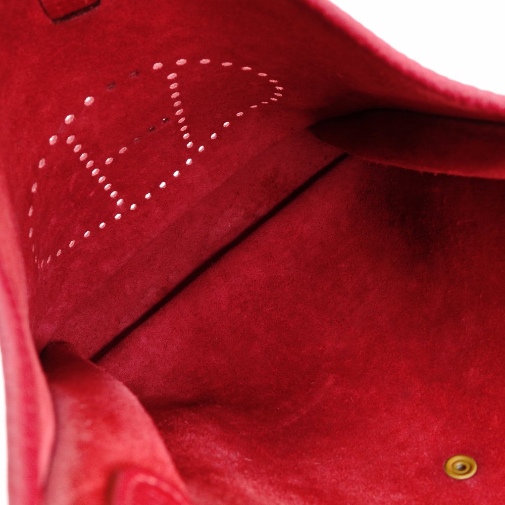 HERMES Evelyn GM Red Ruby Taurillon Clemence Shoulder Bag Leather H Logo □F Stamped Gold Hardware R8020321