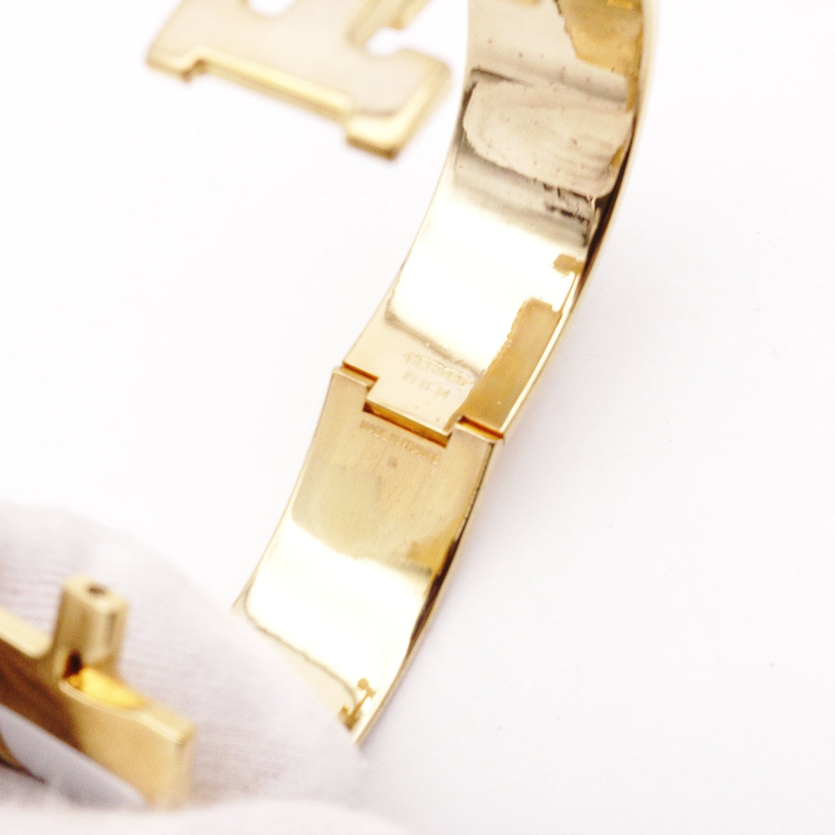HERMES Click Crack GM Bangle, Metal, White, Women's, Gold, H Logo, Click H