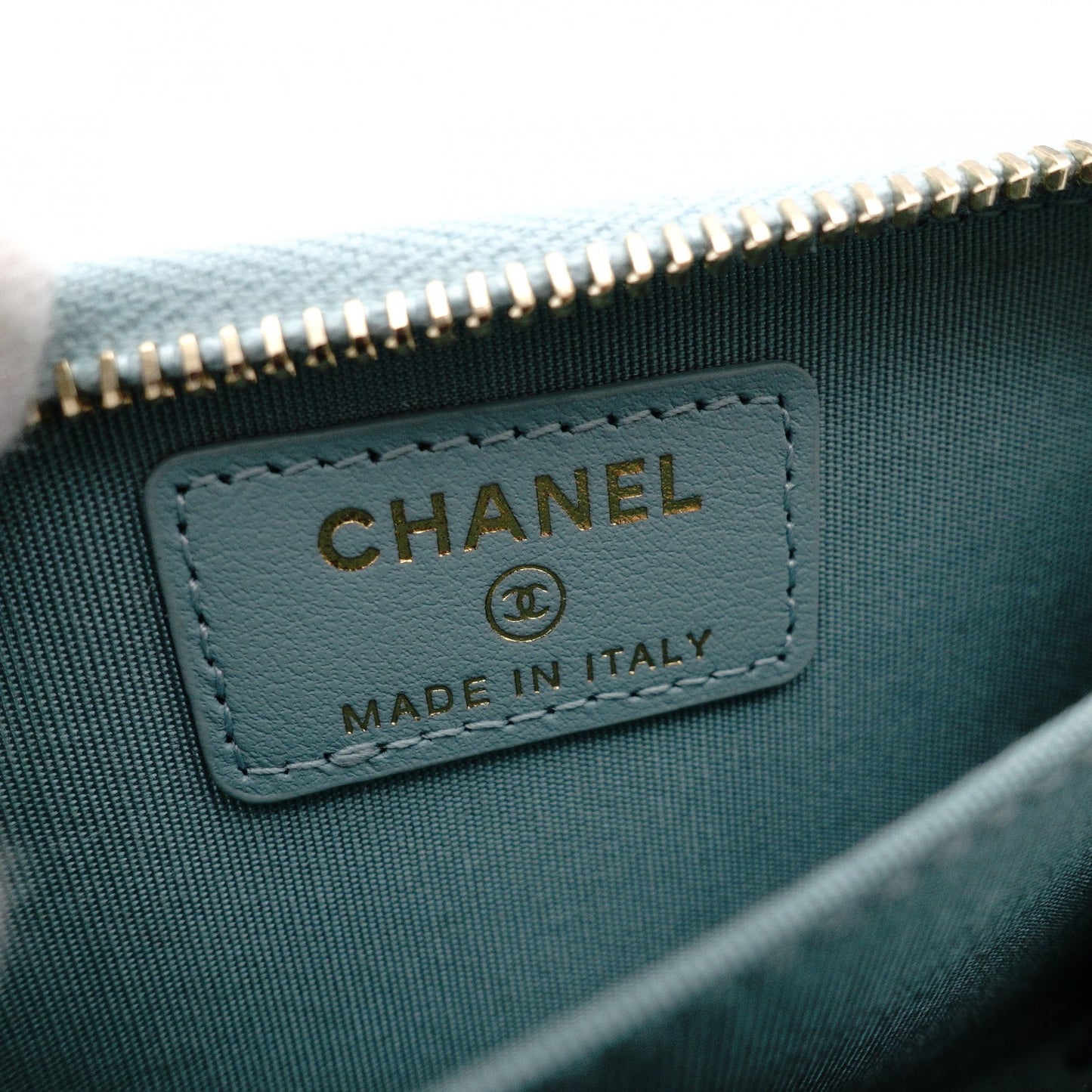 CHANEL CC Filigree Coin Purse, Light Blue Caviar Leather