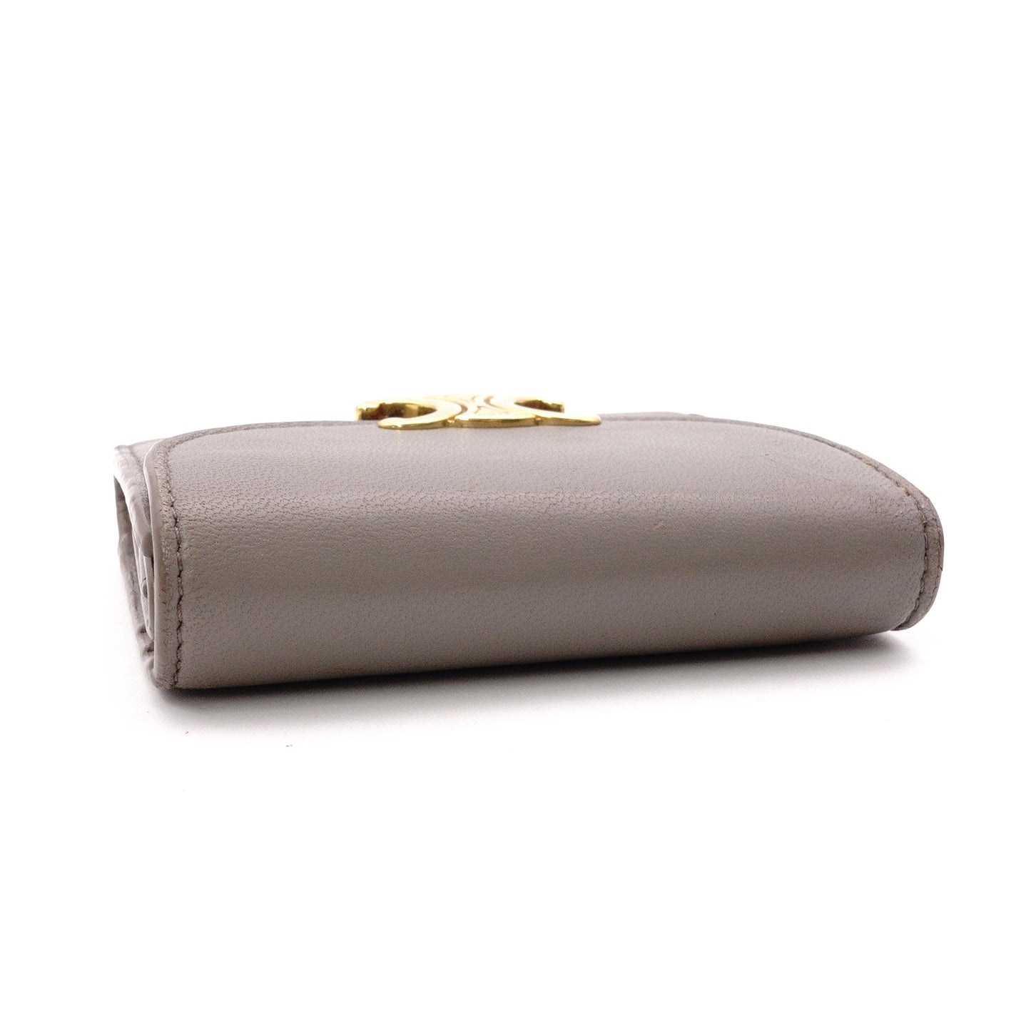 CELINE Triomphe Tri-Fold Wallet, Leather, Gray, Gold Hardware, Wallet, Logo