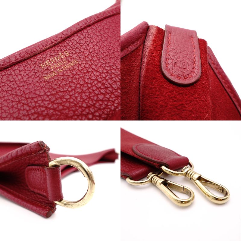 HERMES Evelyn GM Red Ruby Taurillon Clemence Shoulder Bag Leather H Logo □F Stamped Gold Hardware R8020321