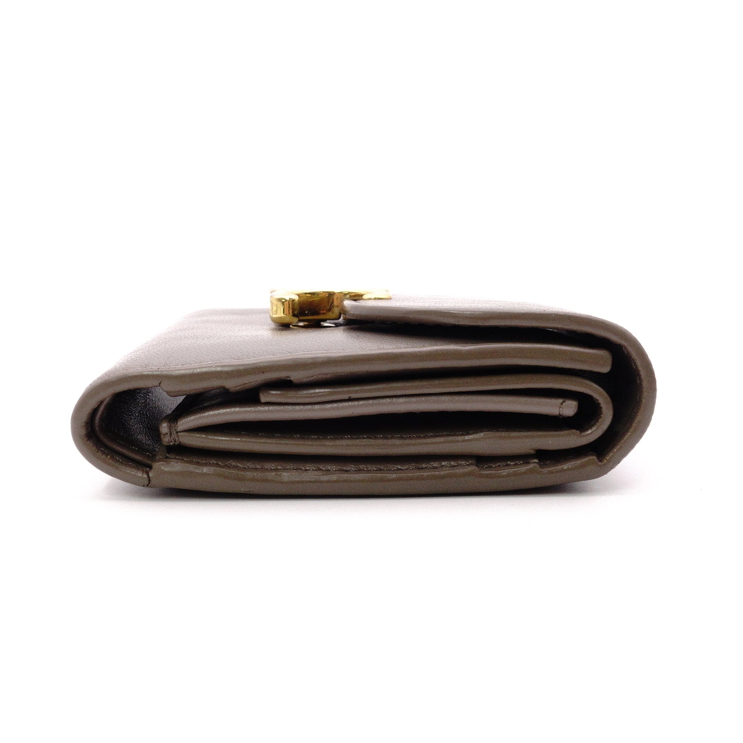 CELINE Triomphe Tri-Fold Wallet, Leather, Gray, Gold Hardware, Wallet, Logo