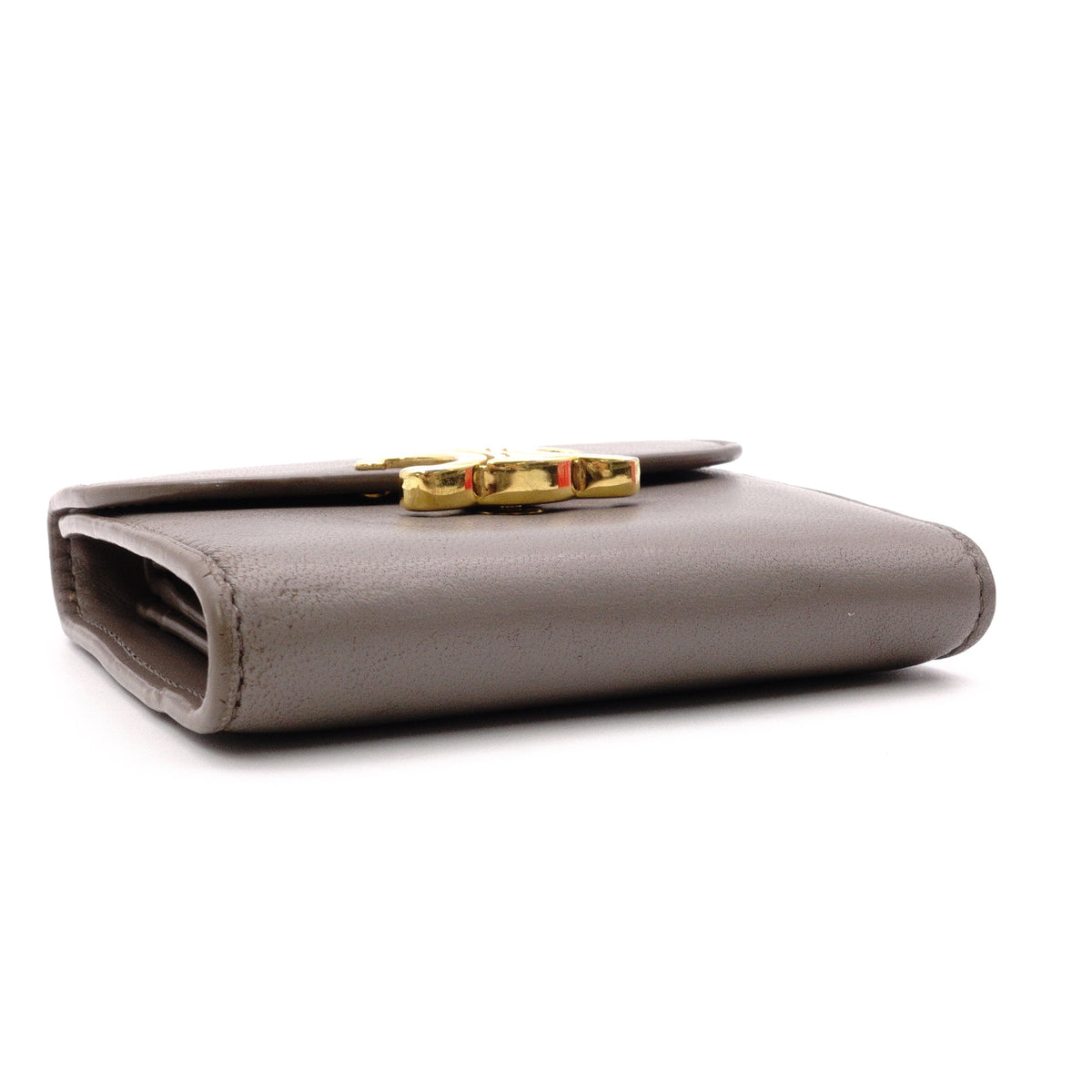 CELINE Triomphe Tri-Fold Wallet, Leather, Gray, Gold Hardware, Wallet, Logo
