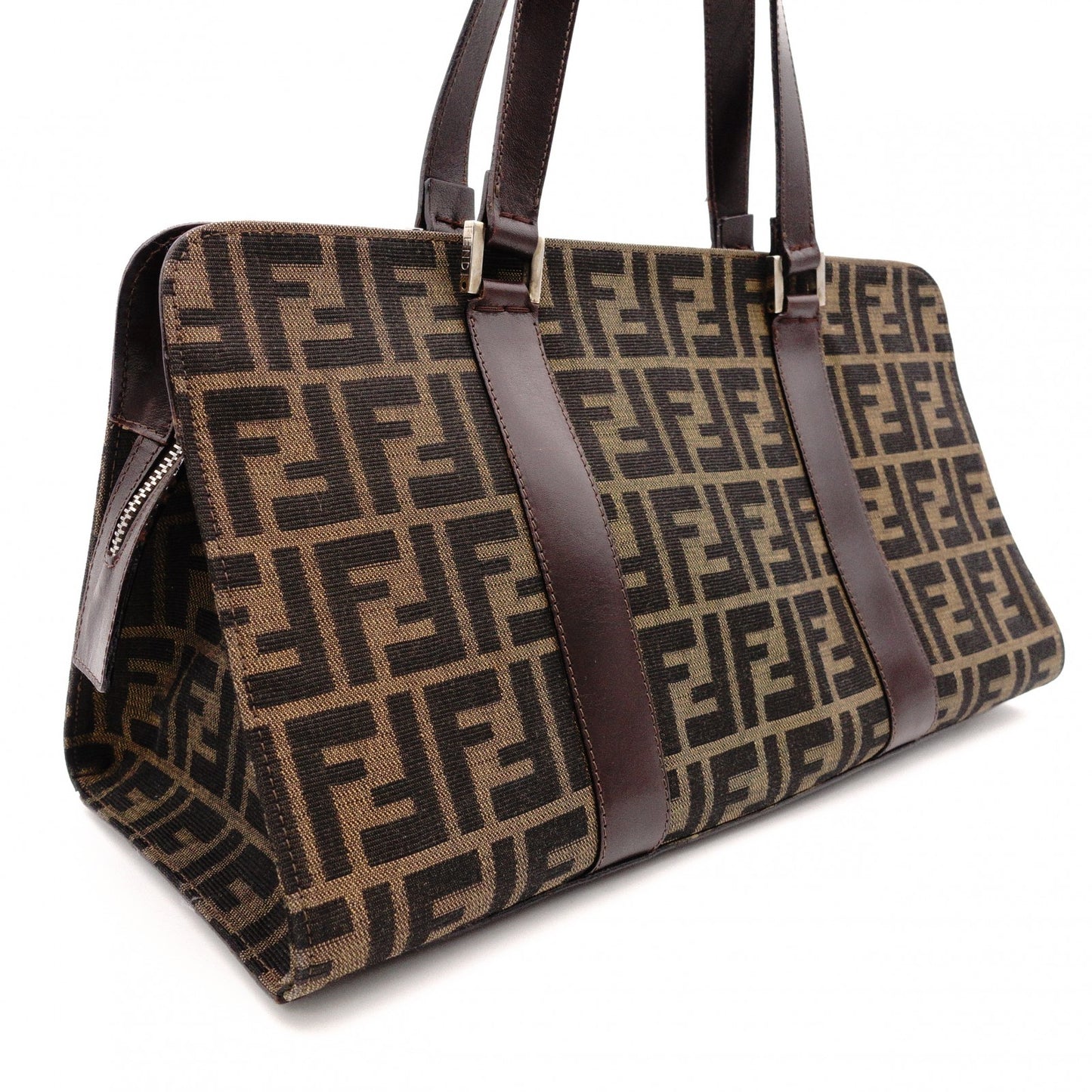 FENDI Zucca Tote Bag, Canvas/Leather, Brown, with FF Logo in Leather