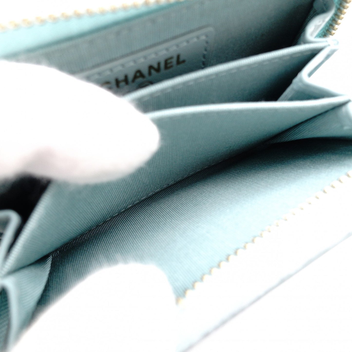 CHANEL CC Filigree Coin Purse, Light Blue Caviar Leather