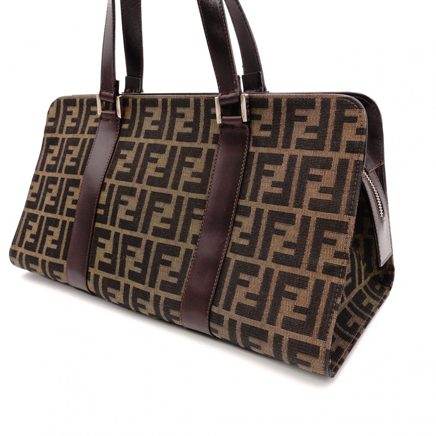 FENDI Zucca Tote Bag, Canvas/Leather, Brown, with FF Logo in Leather