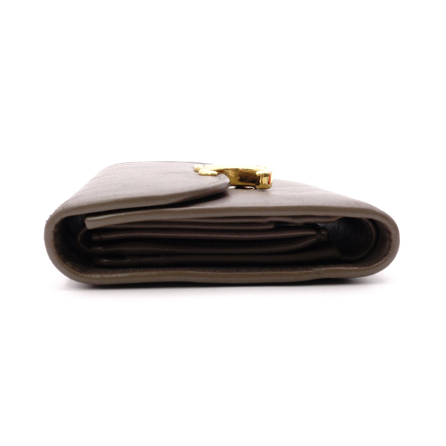 CELINE Triomphe Tri-Fold Wallet, Leather, Gray, Gold Hardware, Wallet, Logo