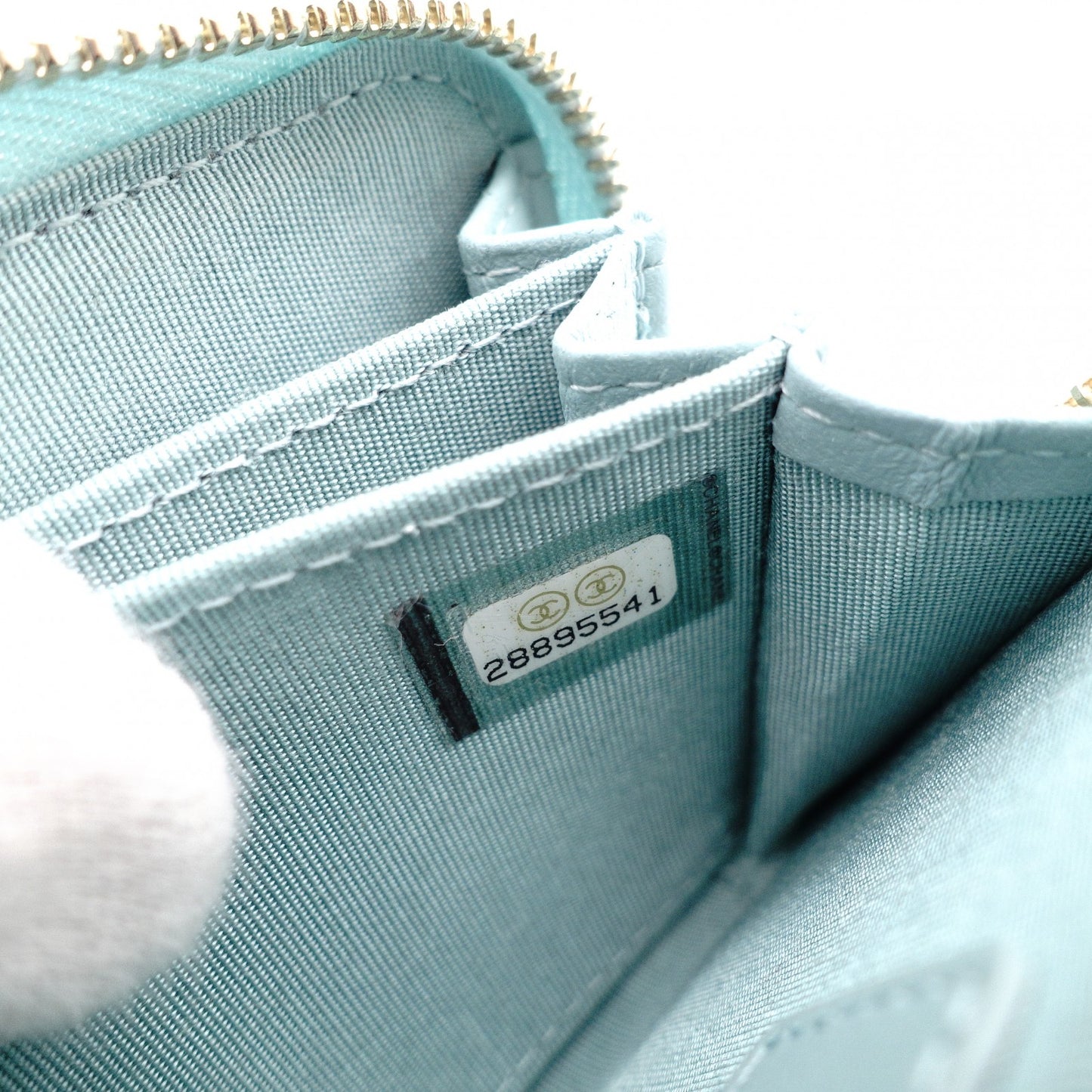 CHANEL CC Filigree Coin Purse, Light Blue Caviar Leather