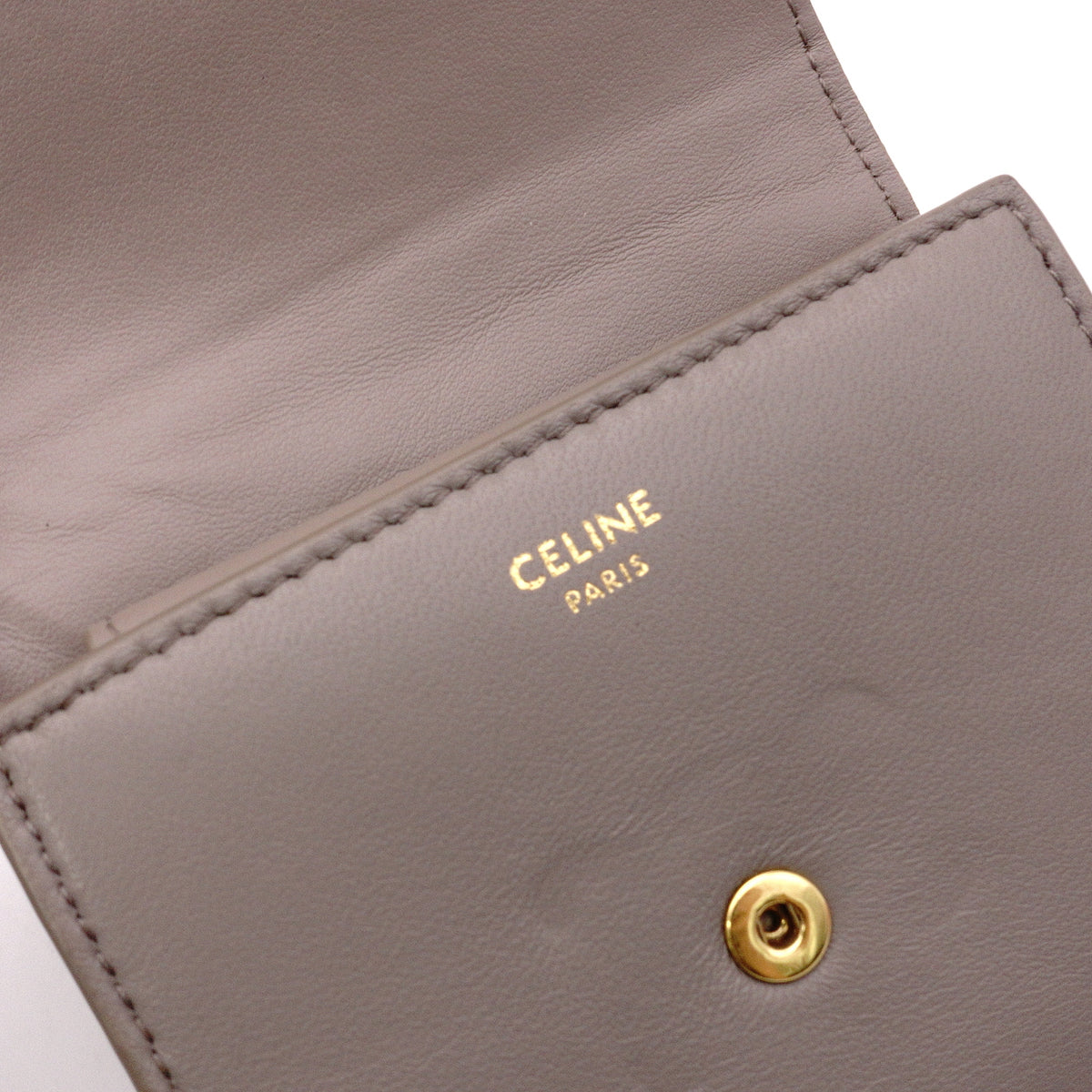 CELINE Triomphe Tri-Fold Wallet, Leather, Gray, Gold Hardware, Wallet, Logo