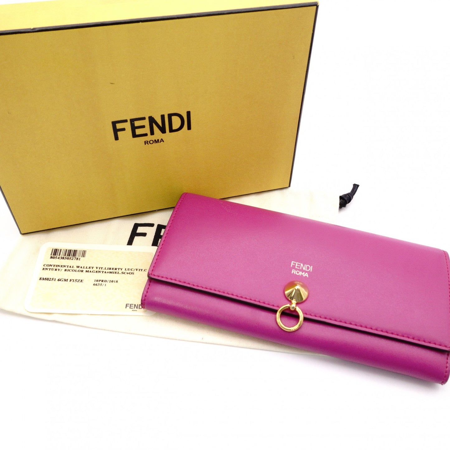 FENDI By the Way Long Wallet, Leather, Pink with Gold Hardware