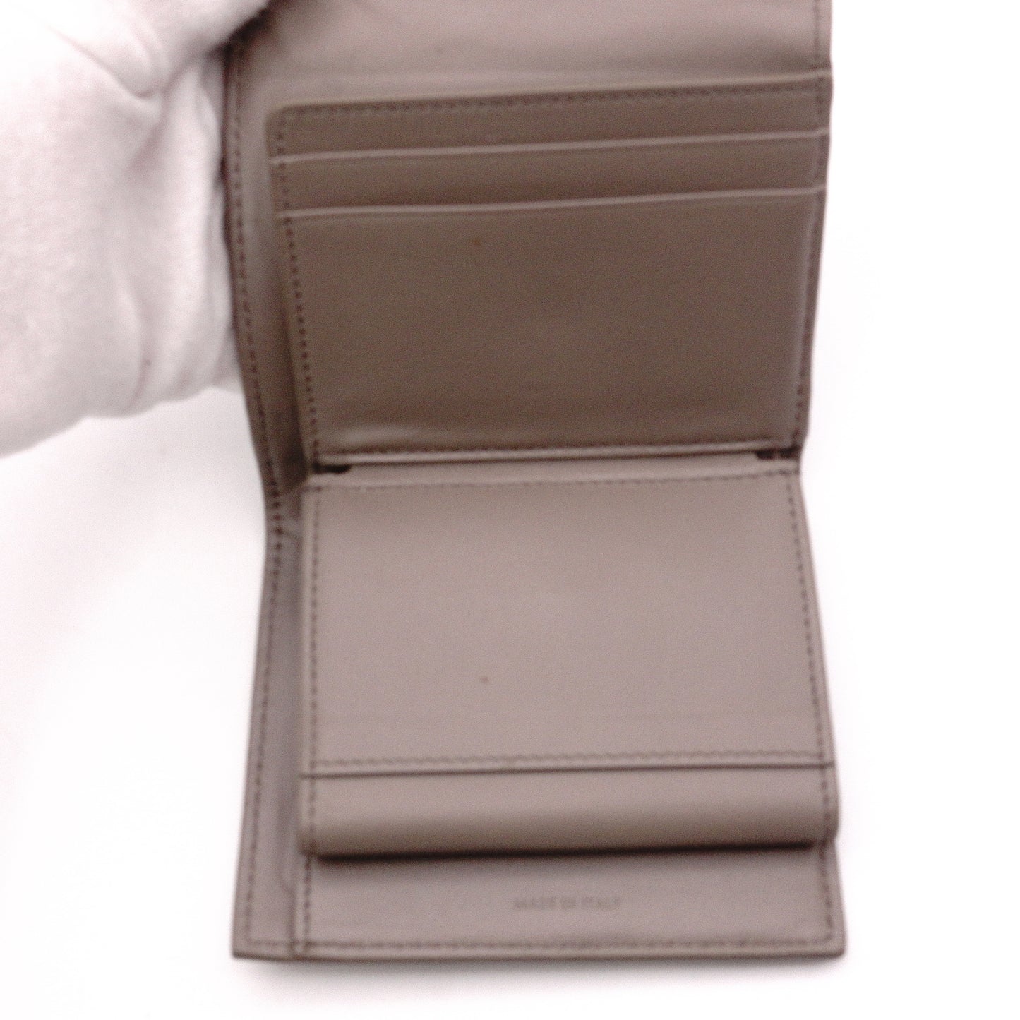 CELINE Triomphe Tri-Fold Wallet, Leather, Gray, Gold Hardware, Wallet, Logo