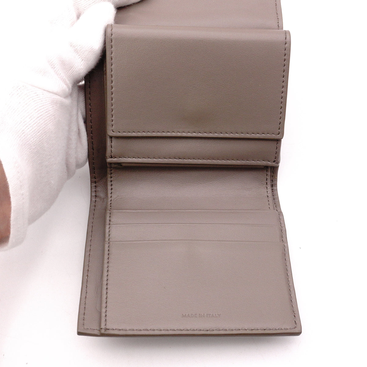 CELINE Triomphe Tri-Fold Wallet, Leather, Gray, Gold Hardware, Wallet, Logo