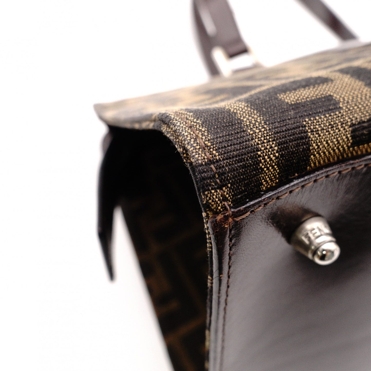 FENDI Zucca Tote Bag, Canvas/Leather, Brown, with FF Logo in Leather